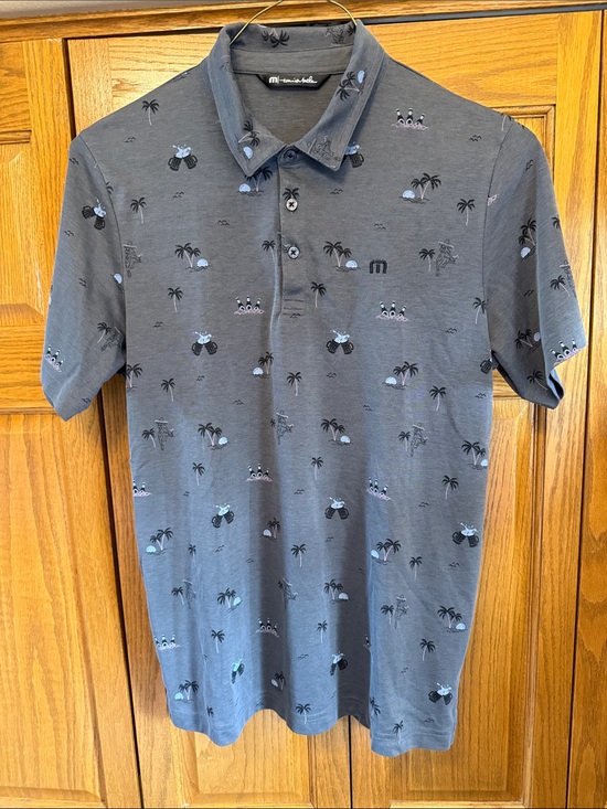 Travis Mathew Other - Travis Mathew Gray Palm-Print Polo with Light Blue Accents-Large